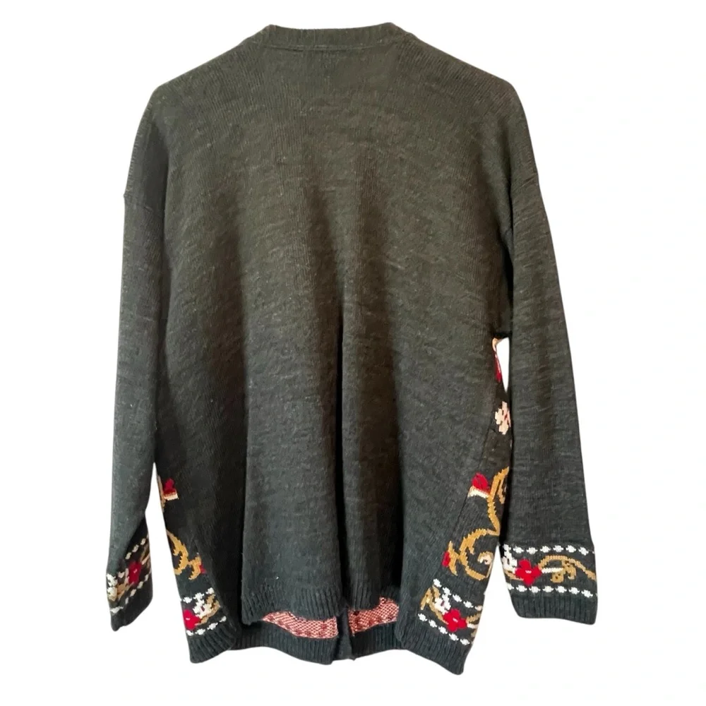 Vintage Panther Nordic Floral Cardigan Sweater Large - Picture 2 of 13